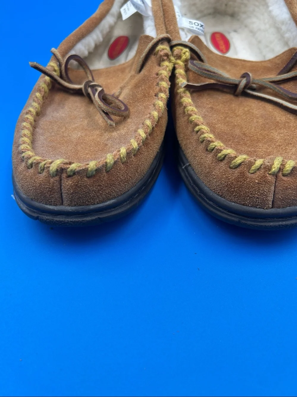 Minnetonka Brown Suede Moccasin Slippers with Fleece Lining